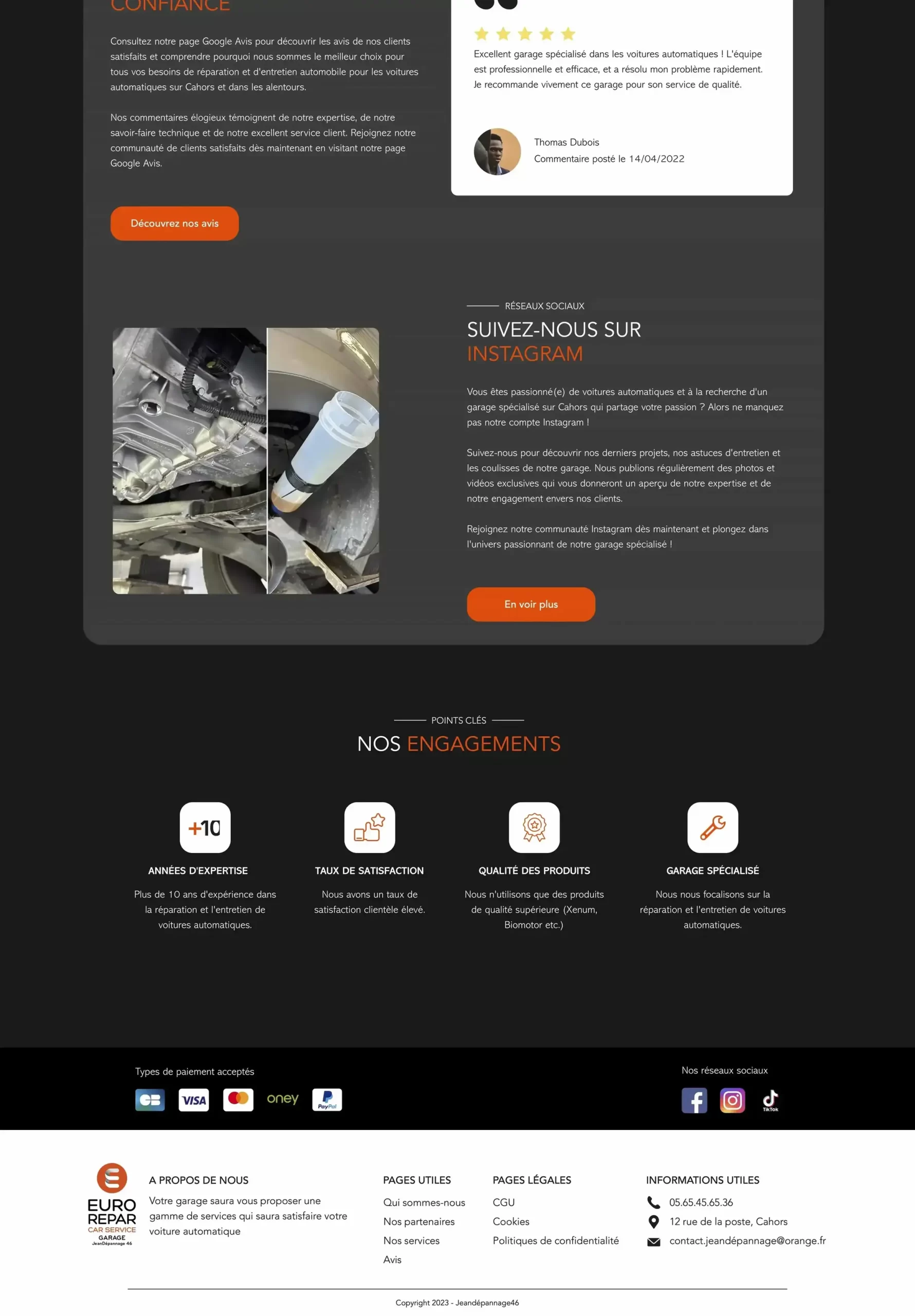 Third part of a home page mock-up for a client : JeanDépannage46